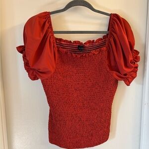 Zenobia Scarlet Smocked Blouse with Puff Sleeves